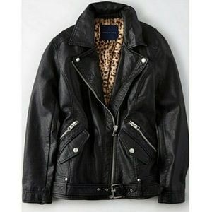 American Eagle Black Faux Leather Moto Jacket XXL